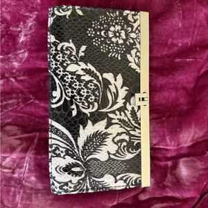 Black and White Floral Pattern Wallet with silver Accent